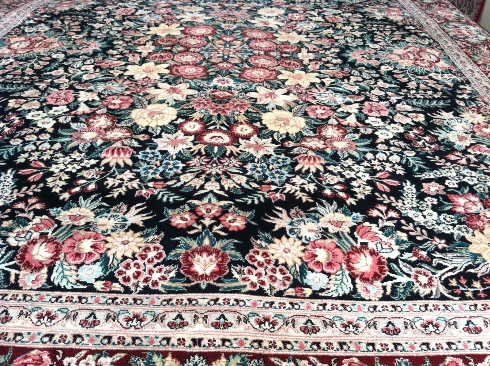 8 x 10 Very Fine Quality Hand Knotted Black & Red Pakistan Wool Rug