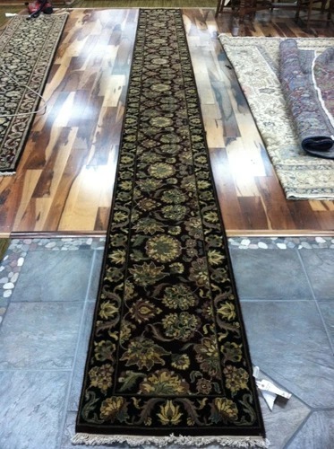 2 x 20 Runner Indo Agra Hand Knotted Wine & Black Wool Rug