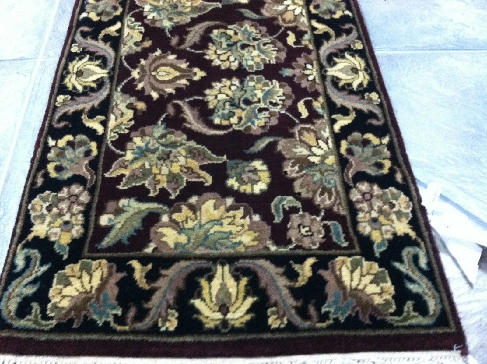 2 x 20 Runner Indo Agra Hand Knotted Wine & Black Wool Rug