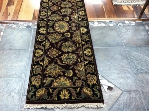 2 x 20 Runner Indo Agra Hand Knotted Wine & Black Wool Rug