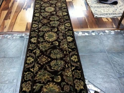 2 x 20 Runner Indo Agra Hand Knotted Wine & Black Wool Rug