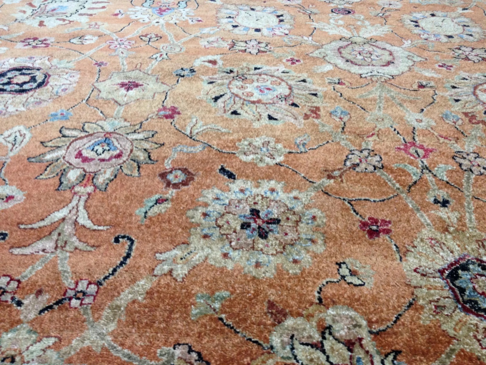 8 x 10 Salmon & Blue Vegetable Dyed Indo Pechavar Hand Knotted Wool Carpet