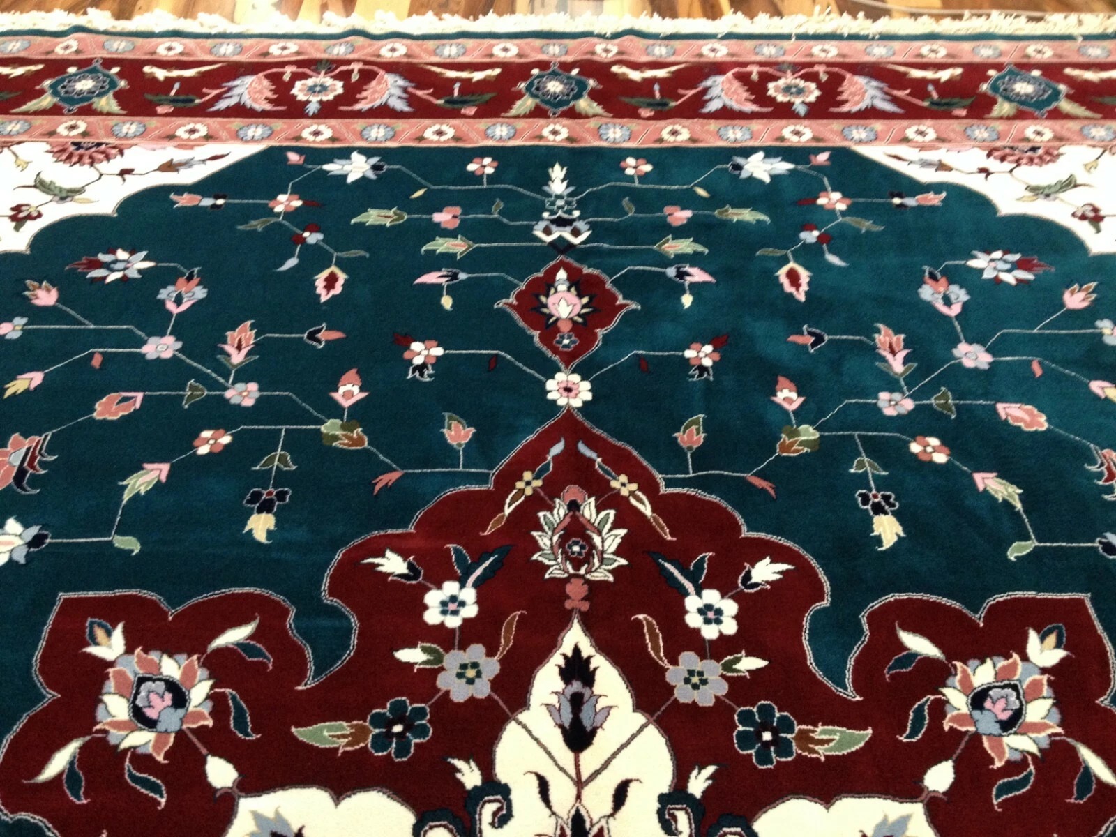 12 x 15 Green Very Fine Sino Hand Knotted Wool Oriental Rug