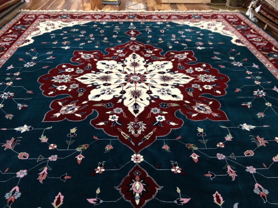 12 x 15 Green Very Fine Sino Hand Knotted Wool Oriental Rug