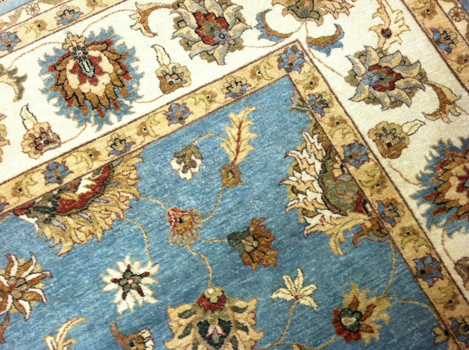 Pak Peshawar 10x14 Hand Knotted Wool Rug Blue Ivory Oriental Area Carpet
