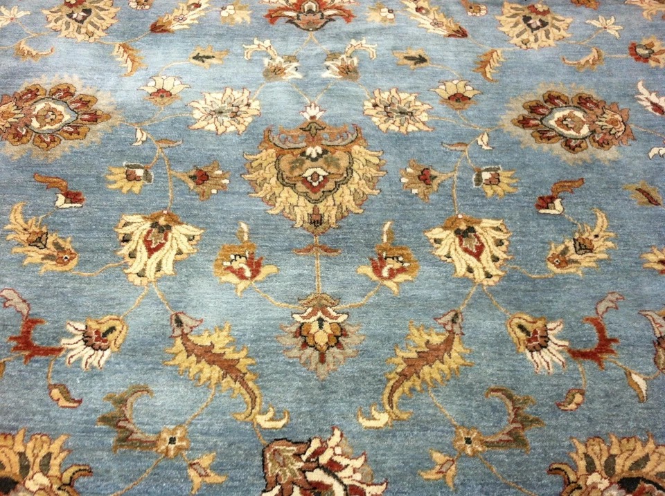 Pak Peshawar 10x14 Hand Knotted Wool Rug Blue Ivory Oriental Area Carpet