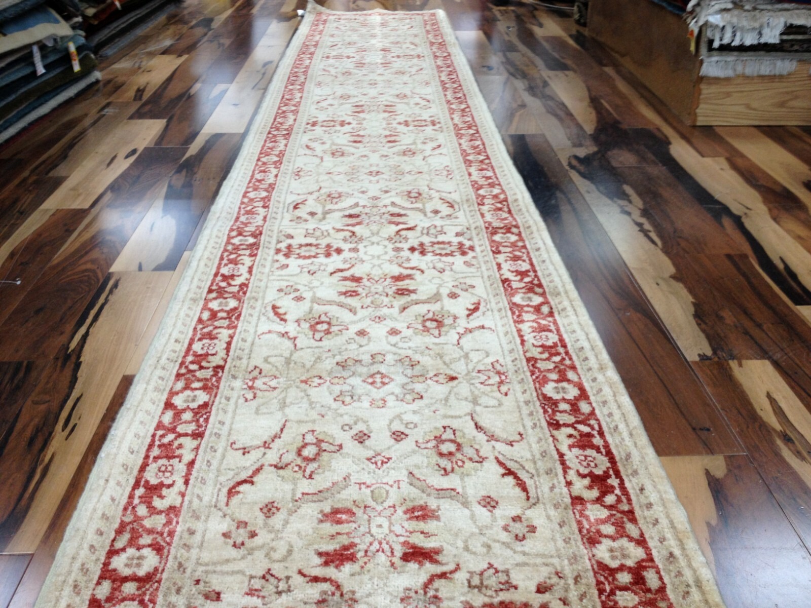 Pak Peshawar 2.7x13.7 Hand Knotted Wool Runner Beige Oriental Area Rug