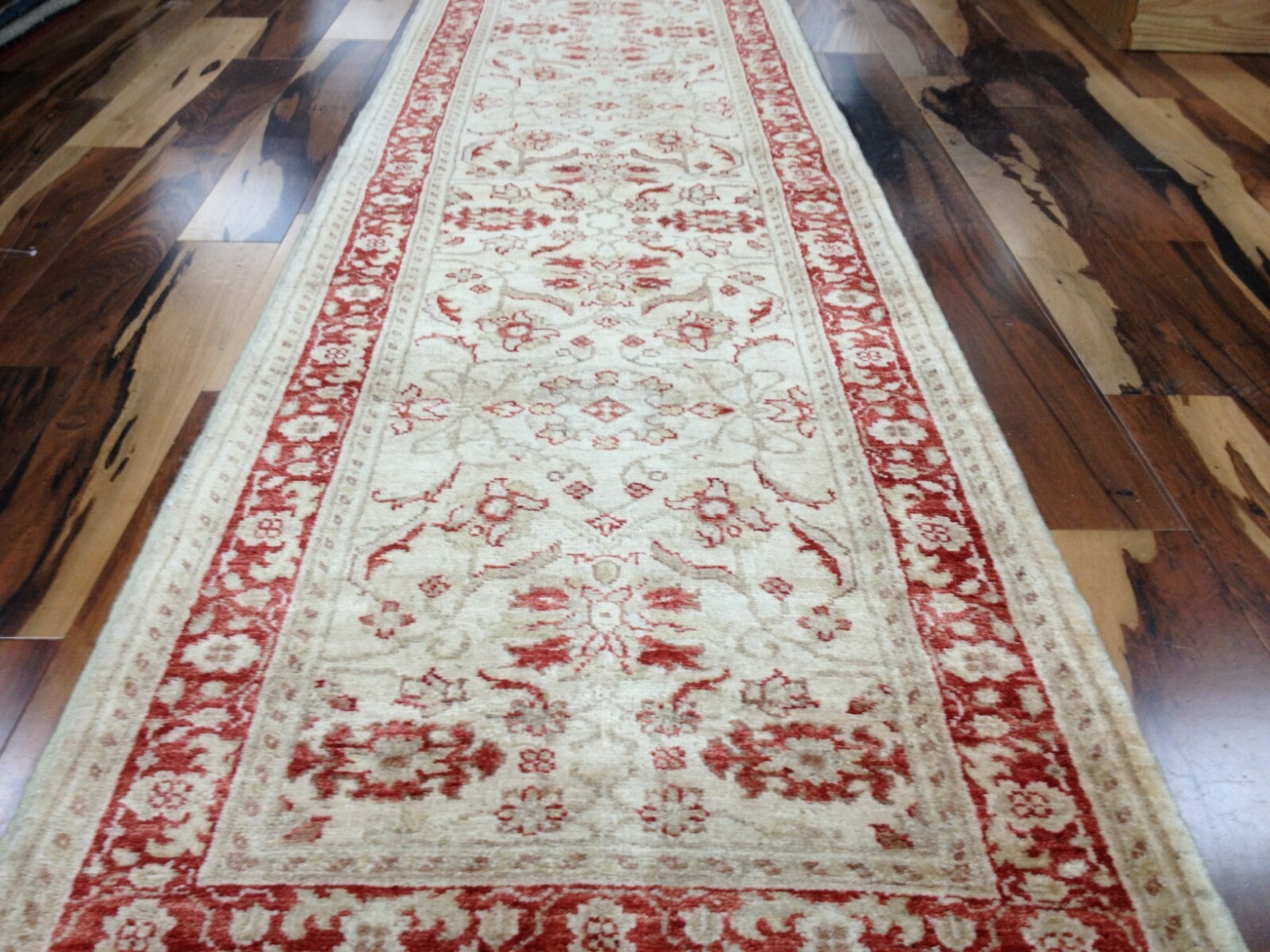 Pak Peshawar 2.7x13.7 Hand Knotted Wool Runner Beige Oriental Area Rug