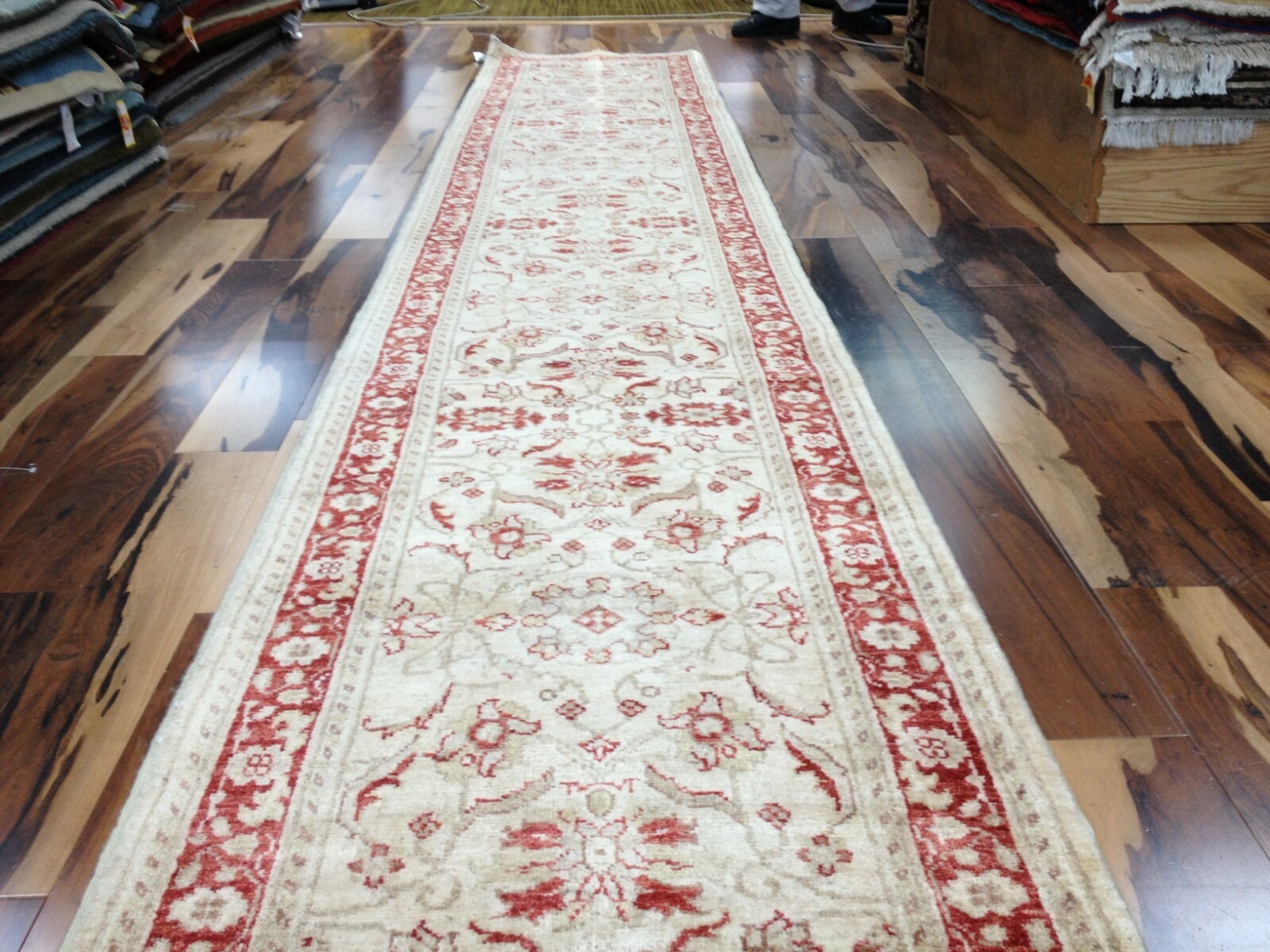 Pak Peshawar 2.7x13.7 Hand Knotted Wool Runner Beige Oriental Area Rug