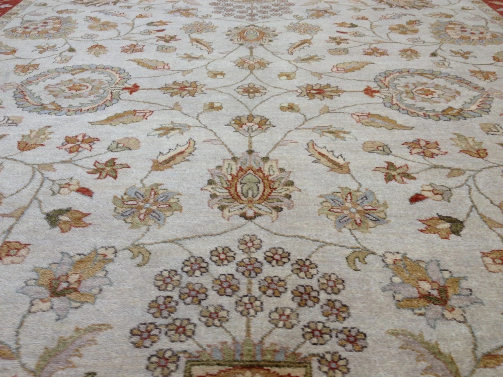 8x10 Ivory & Rust Hand Knotted Wool Area Rug Floral Oriental