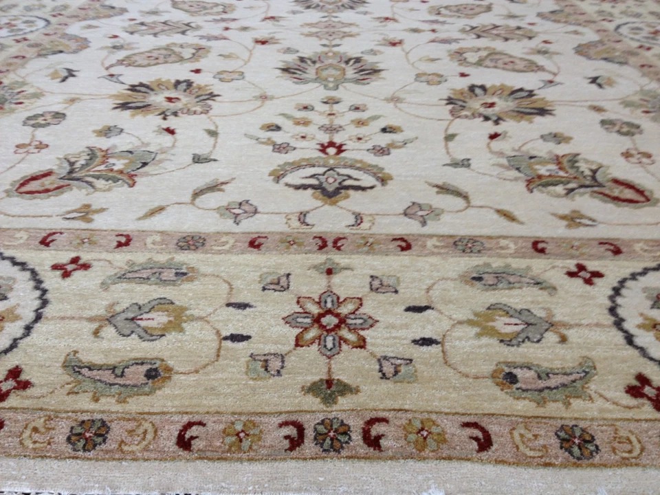 8x10 Ivory & Gold Indo Gazni Hand Knotted Wool Vegetable Dyed Area Rug