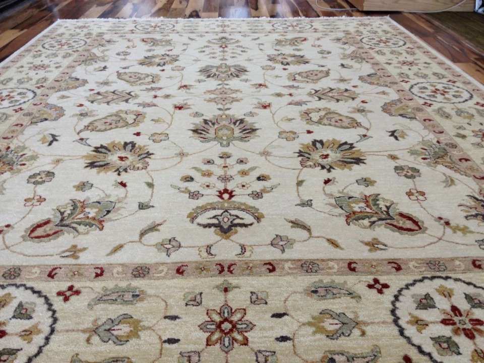 8x10 Ivory & Gold Indo Gazni Hand Knotted Wool Vegetable Dyed Area Rug KH00007 Montaage Inc.