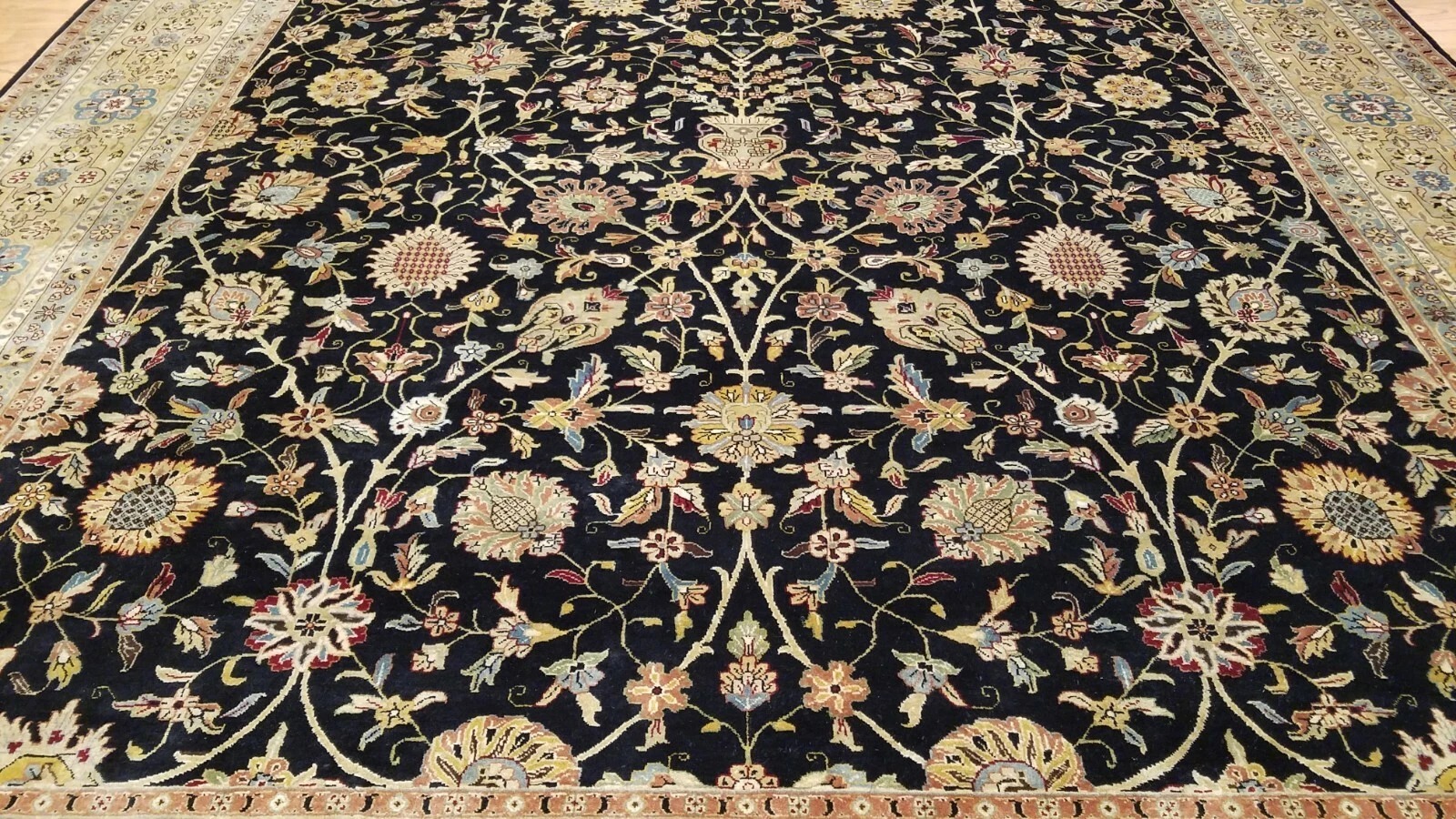 9 x 12 Black & Gold Fine Quality India  All Over Hand Knotted Wool Oriental Rug EB334858276127 Montaage