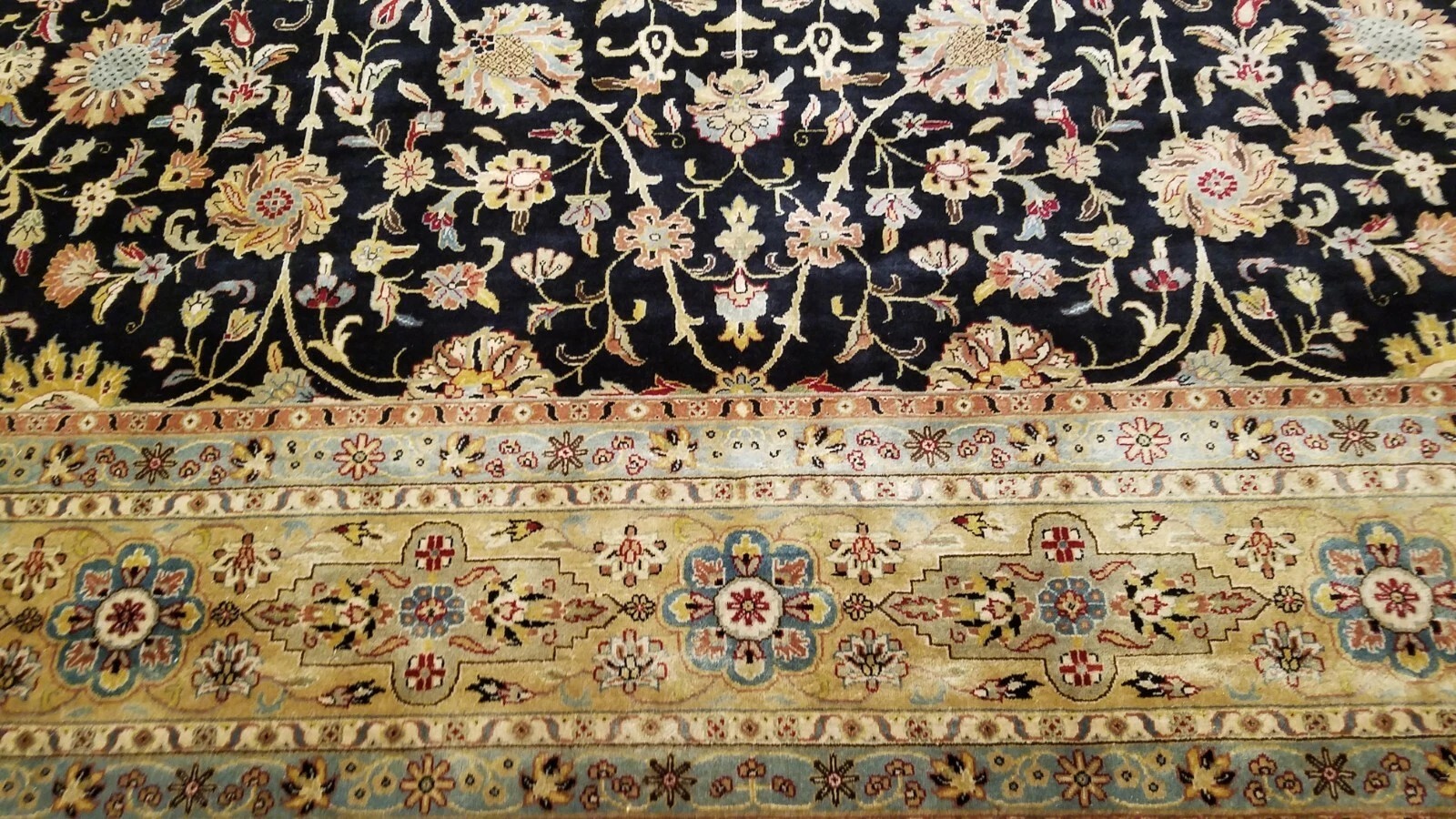 9 x 12 Black & Gold Fine Quality India All Over Hand Knotted Wool Oriental Rug