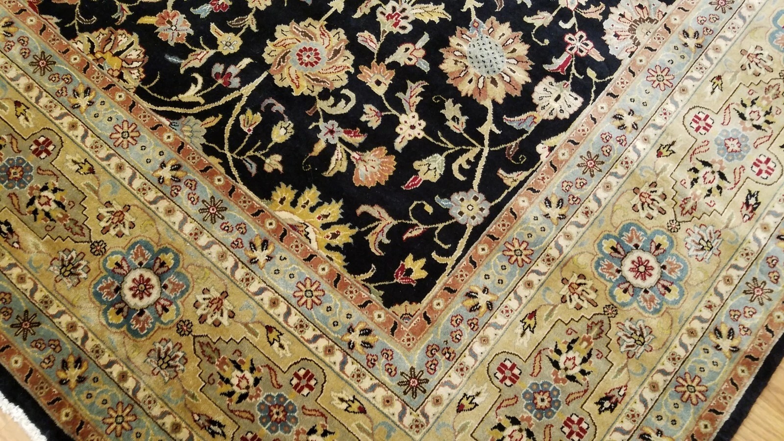 9 x 12 Black & Gold Fine Quality India All Over Hand Knotted Wool Oriental Rug