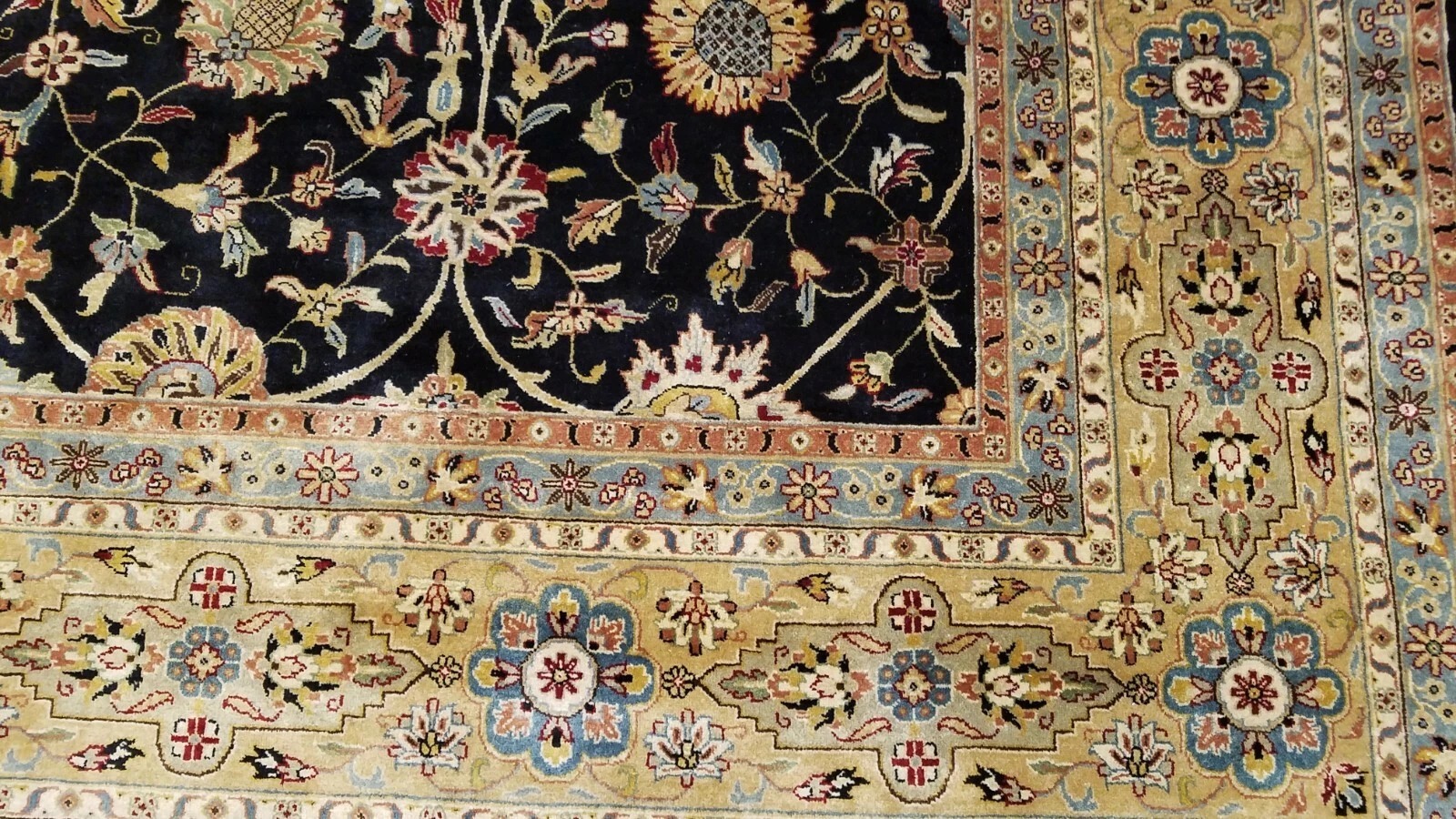 9 x 12 Black & Gold Fine Quality India All Over Hand Knotted Wool Oriental Rug