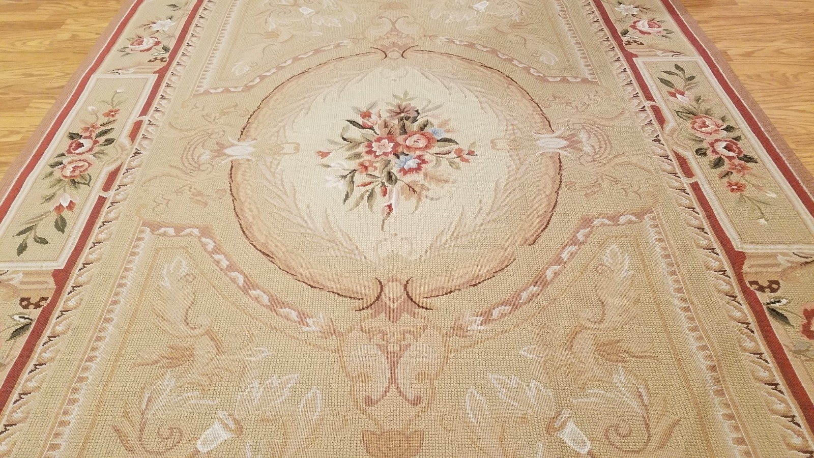 6 x 9 Hand woven French Needlepoint Portuguese Aubusson 100% wool Area rug