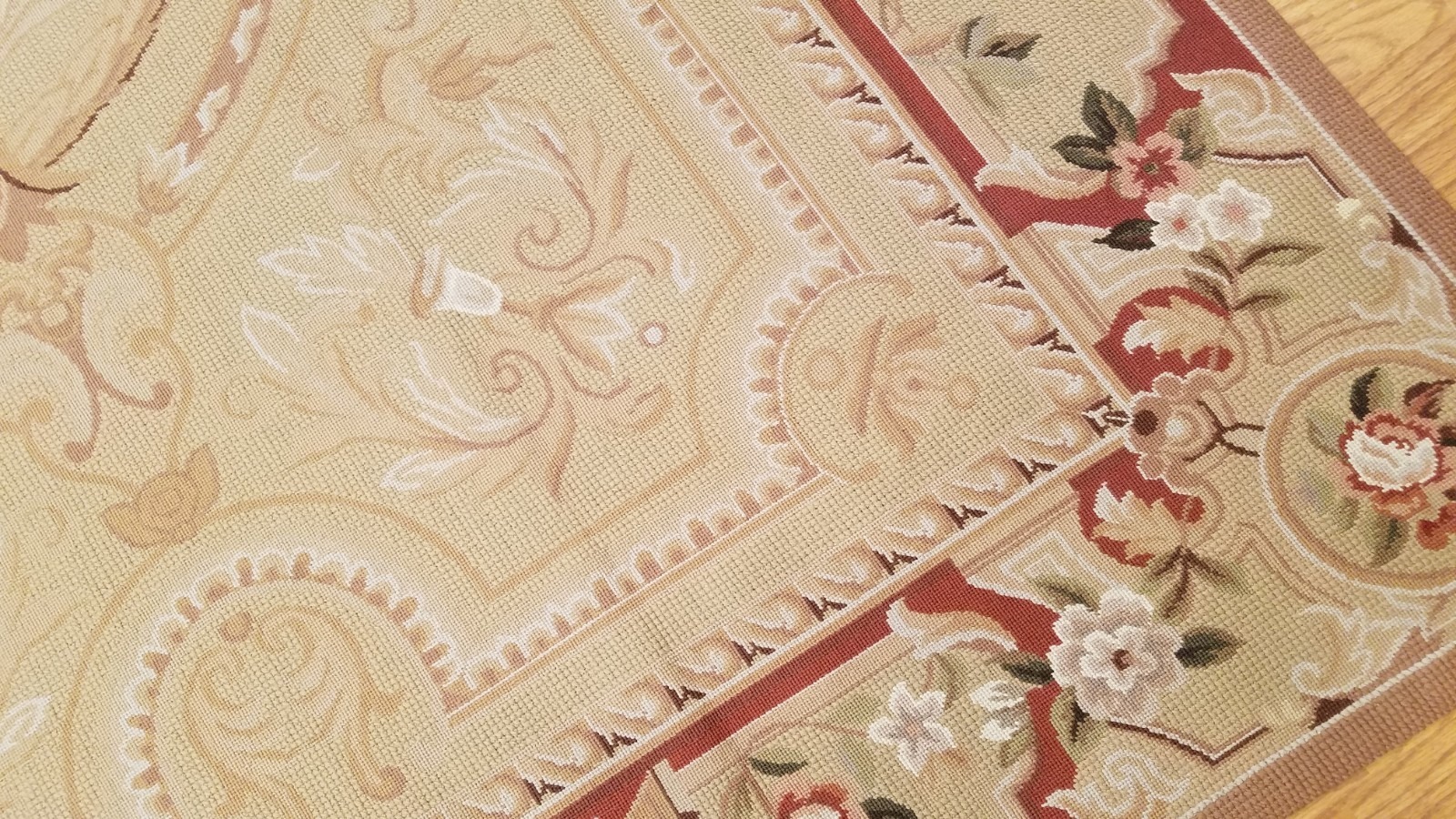6 x 9 Hand woven French Needlepoint Portuguese Aubusson 100% wool Area rug