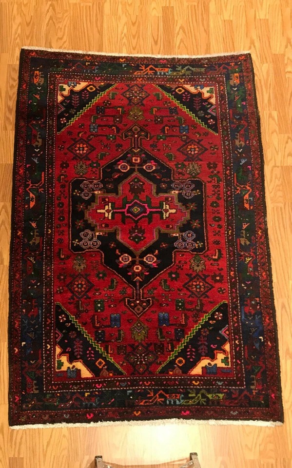 4.3 x 6.3 Vintage Tribal 100% Wool Hand Knotted Vegetable Dye Area Rug