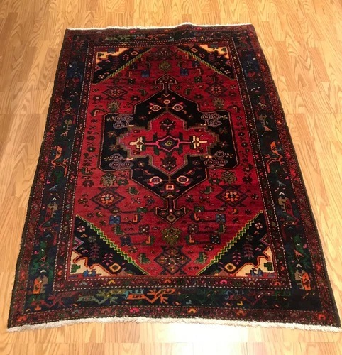 4.3 x 6.3 ft Vintage Tribal Geometric 100% Wool Hand Knotted Vegetable Dye Rug