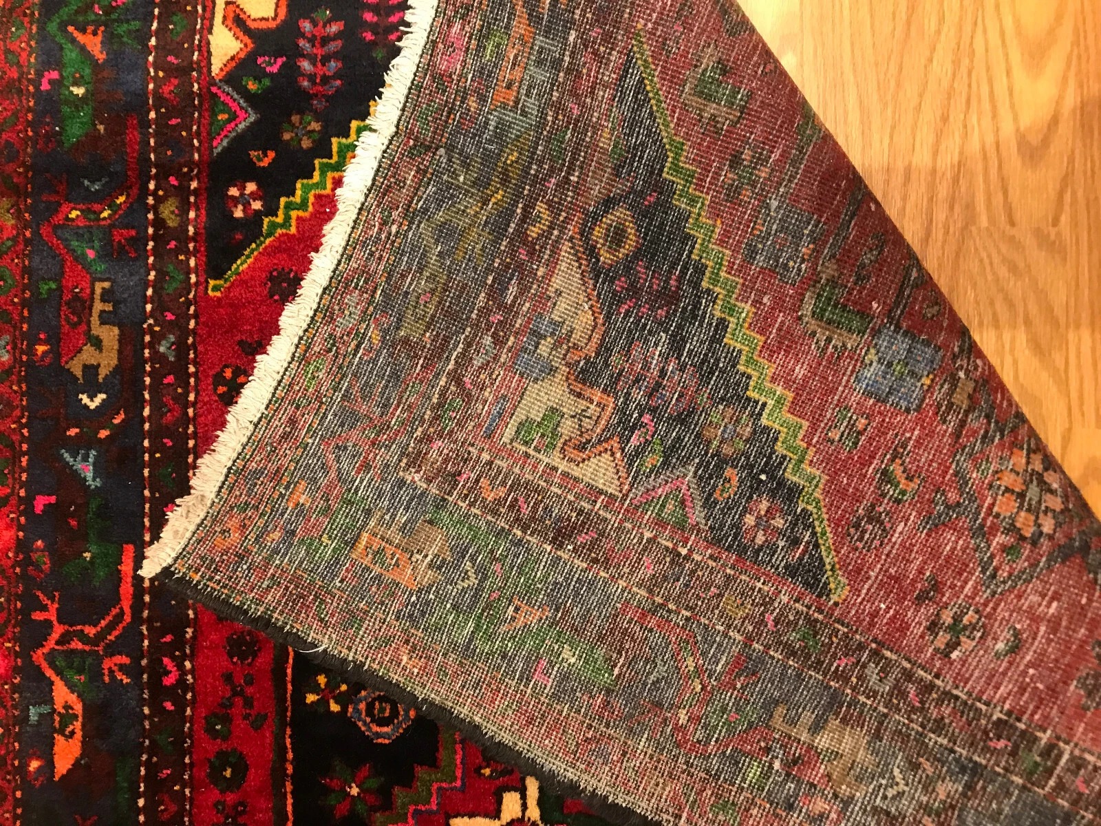 4.3 x 6.3 ft Vintage Tribal Geometric 100% Wool Hand Knotted Vegetable Dye Rug
