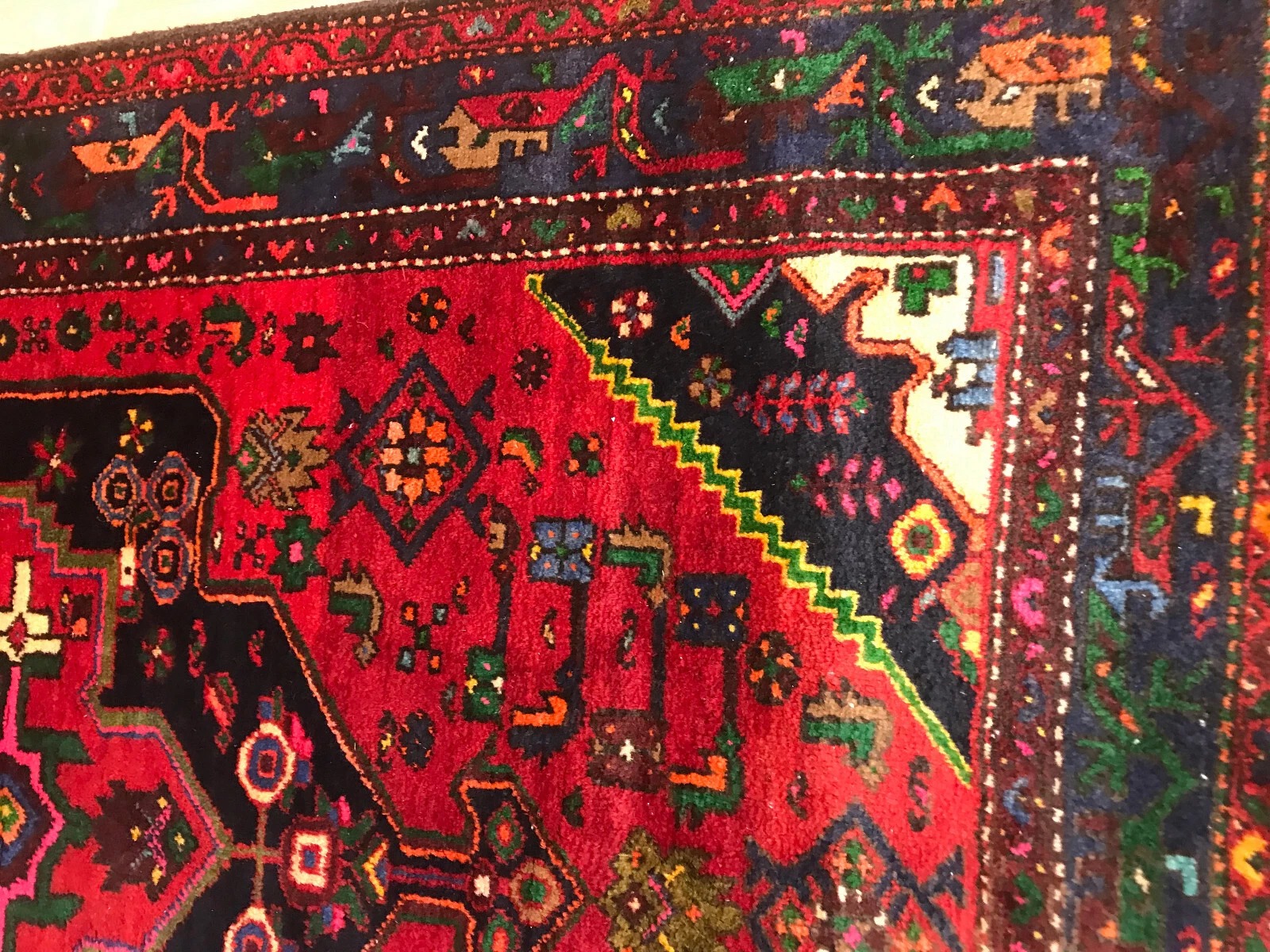 4.3 x 6.3 ft Vintage Tribal Geometric 100% Wool Hand Knotted Vegetable Dye Rug
