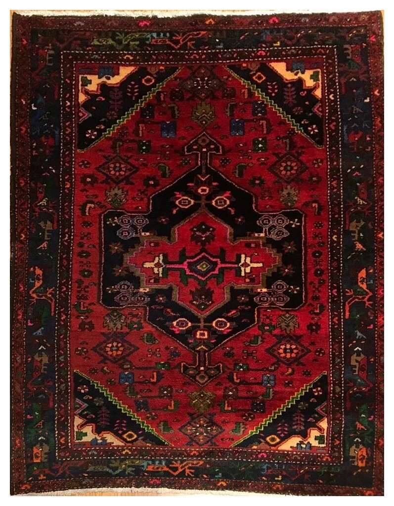 4.3 x 6.3 ft Vintage Tribal Geometric 100% Wool Hand Knotted Vegetable Dye Rug EB234998555816 Montaage
