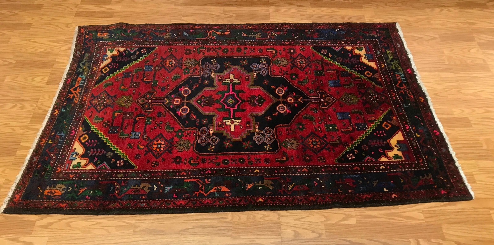 4.3 x 6.3 ft Vintage Tribal Geometric 100% Wool Hand Knotted Vegetable Dye Rug