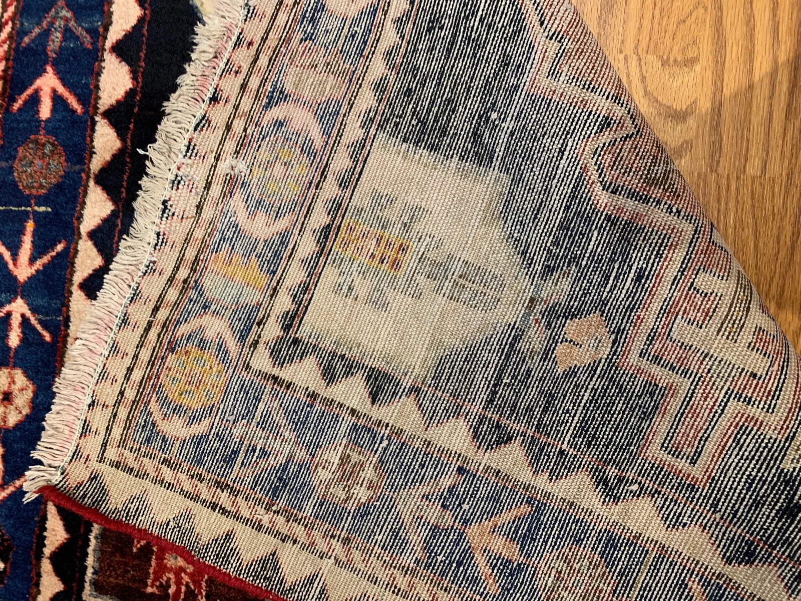 3.10 x 6.8 ft Vintage Tribal Geometric Navy 100% Wool Vegetable Dye Rug