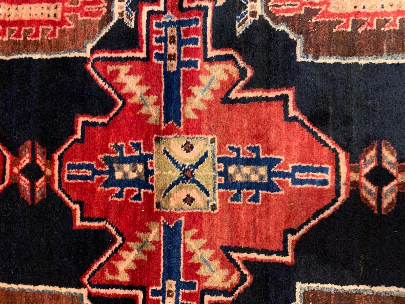 3.10 x 6.8 ft Vintage Tribal Geometric Navy 100% Wool Vegetable Dye Rug