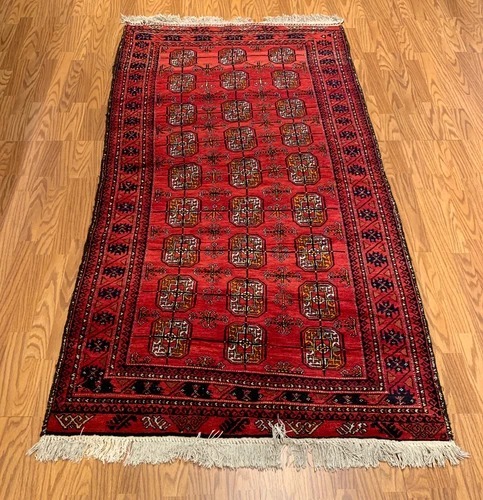 3.11 x 7.1 Vintage Tribal Geometric Red 100% Wool Vegetable Dye Rug