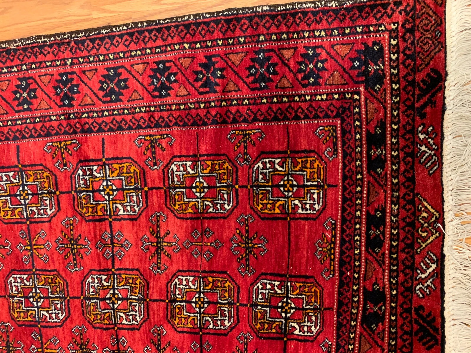 3.11 x 7.1 Vintage Tribal Geometric Red 100% Wool Vegetable Dye Rug