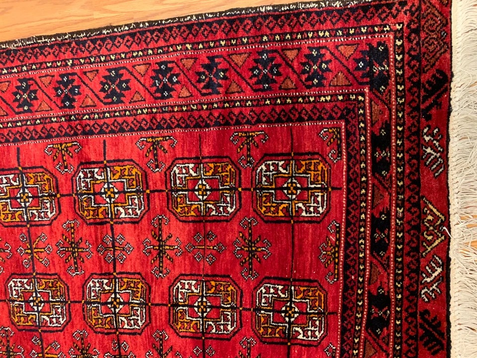 3.11 x 7.1 Vintage Tribal Geometric Red 100% Wool Vegetable Dye Rug