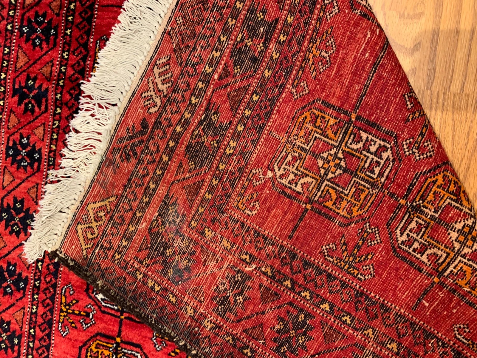 3.11 x 7.1 Vintage Tribal Geometric Red 100% Wool Vegetable Dye Rug