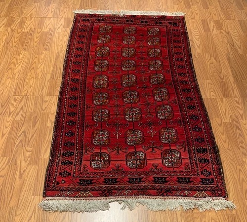 3.11 x 7.1 Vintage Tribal Geometric Red 100% Wool Vegetable Dye Rug