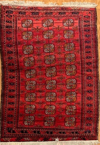 3.11 x 7.1 Vintage Tribal Geometric Red 100% Wool Vegetable Dye Rug