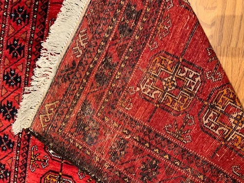 3.11 x 7.1 Vintage Tribal Geometric Red 100% Wool Vegetable Dye Rug