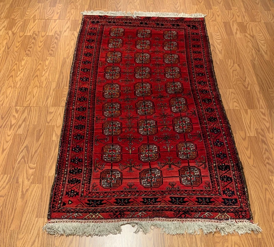 3.11 x 7.1 Vintage Tribal Geometric Red 100% Wool Vegetable Dye Rug