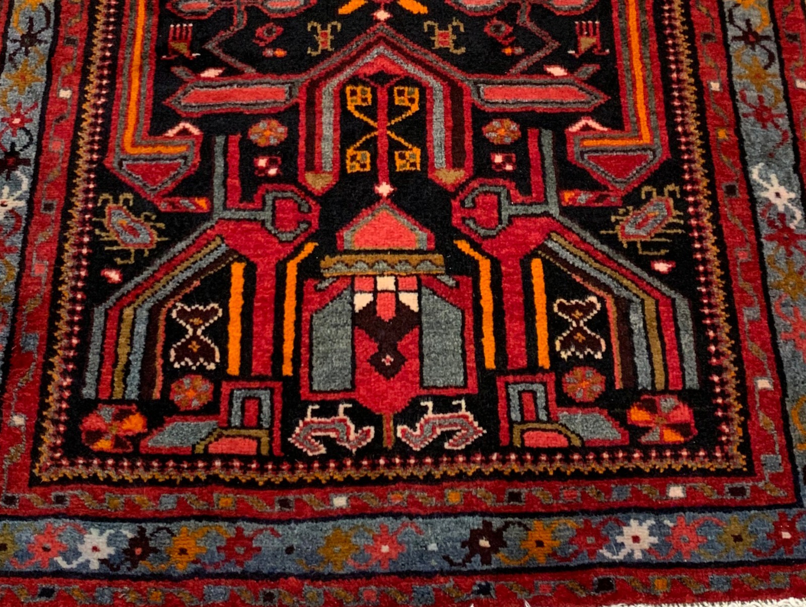 3.6x 6.10 Vintage Tribal Geometric Black 100% Wool Vegetable Dye Rug