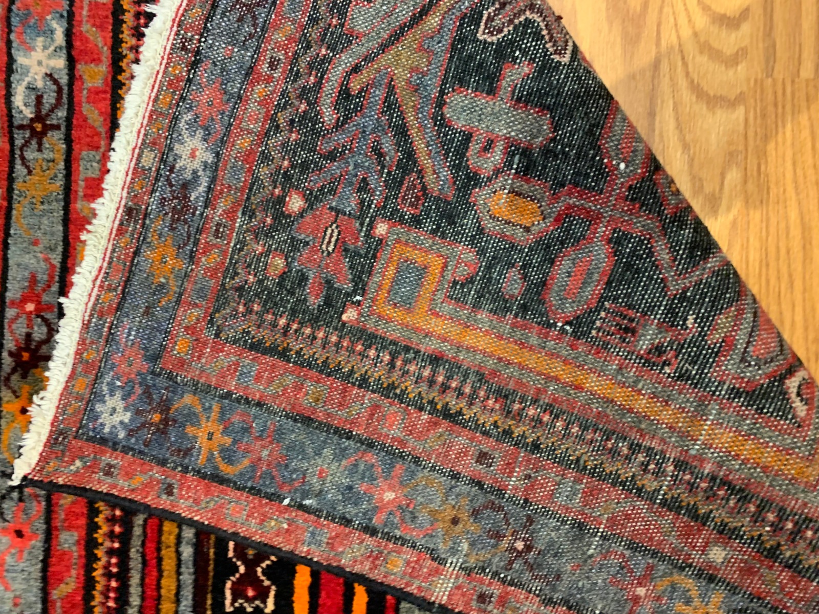 3.6x 6.10 Vintage Tribal Geometric Black 100% Wool Vegetable Dye Rug