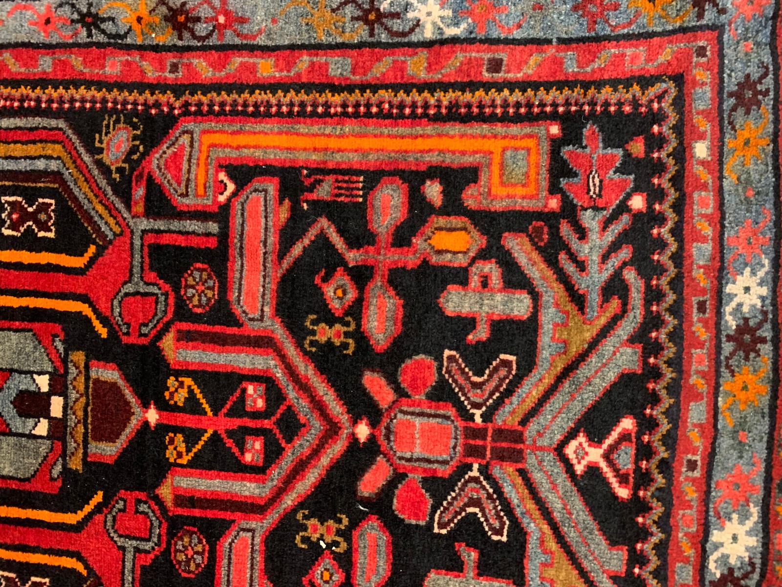 3.6x 6.10 Vintage Tribal Geometric Black 100% Wool Vegetable Dye Rug