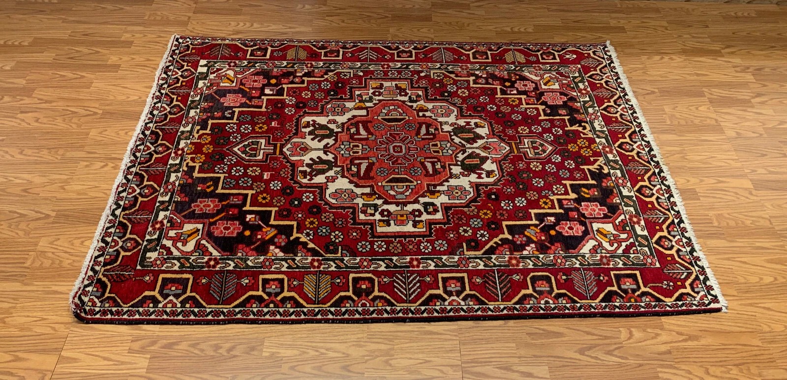 5.3 x 6.11 Vintage Tribal Geometric Rust 100% Wool Vegetable Dye Rug