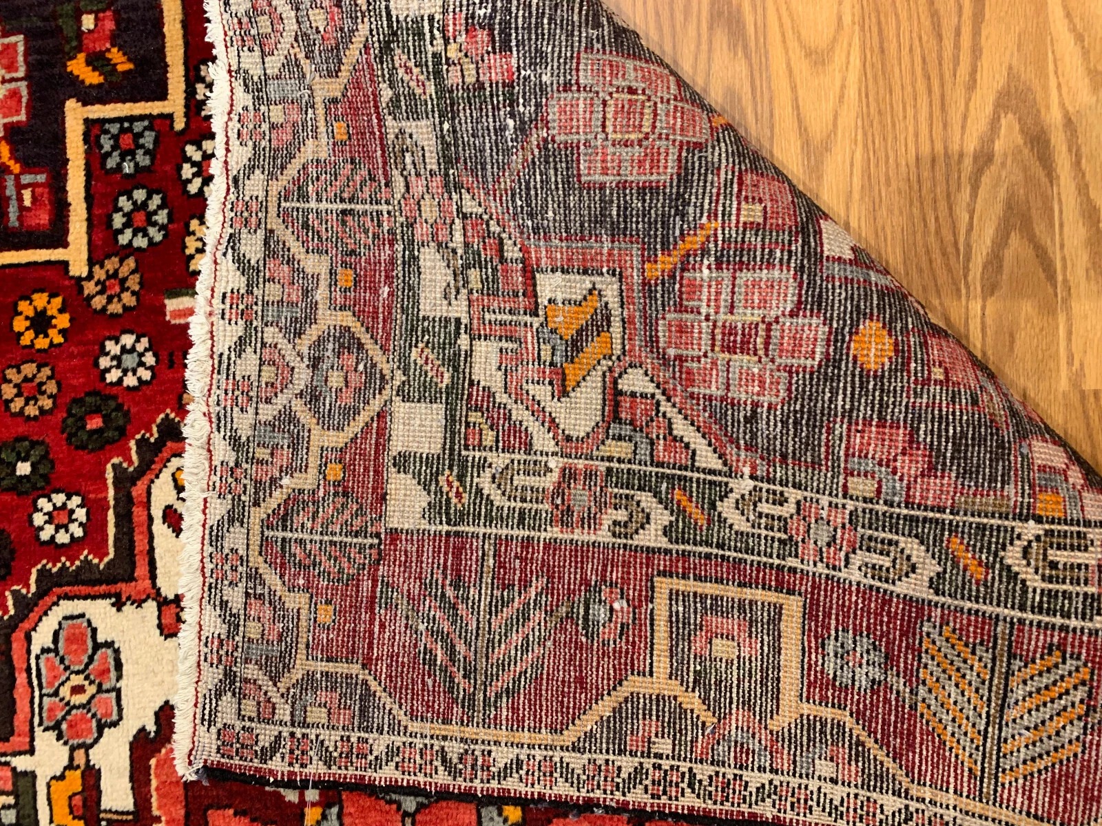 5.3 x 6.11 Vintage Tribal Geometric Rust 100% Wool Vegetable Dye Rug