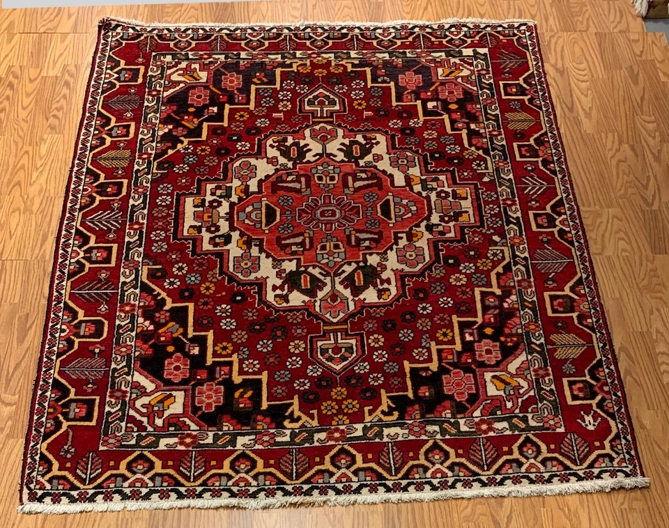 5.3 x 6.11 Vintage Tribal Geometric Rust 100% Wool Vegetable Dye Rug