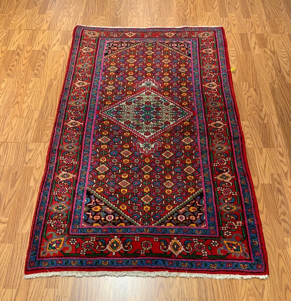 4 x 6.9 Vintage Tribal Geometric Red 100% Wool Vegetable Dye Rug