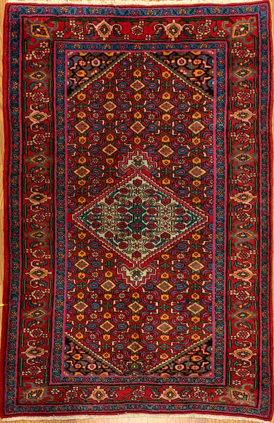 4 x 6.9 Vintage Tribal Geometric Red 100% Wool Vegetable Dye Rug EB234988581741 Montaage