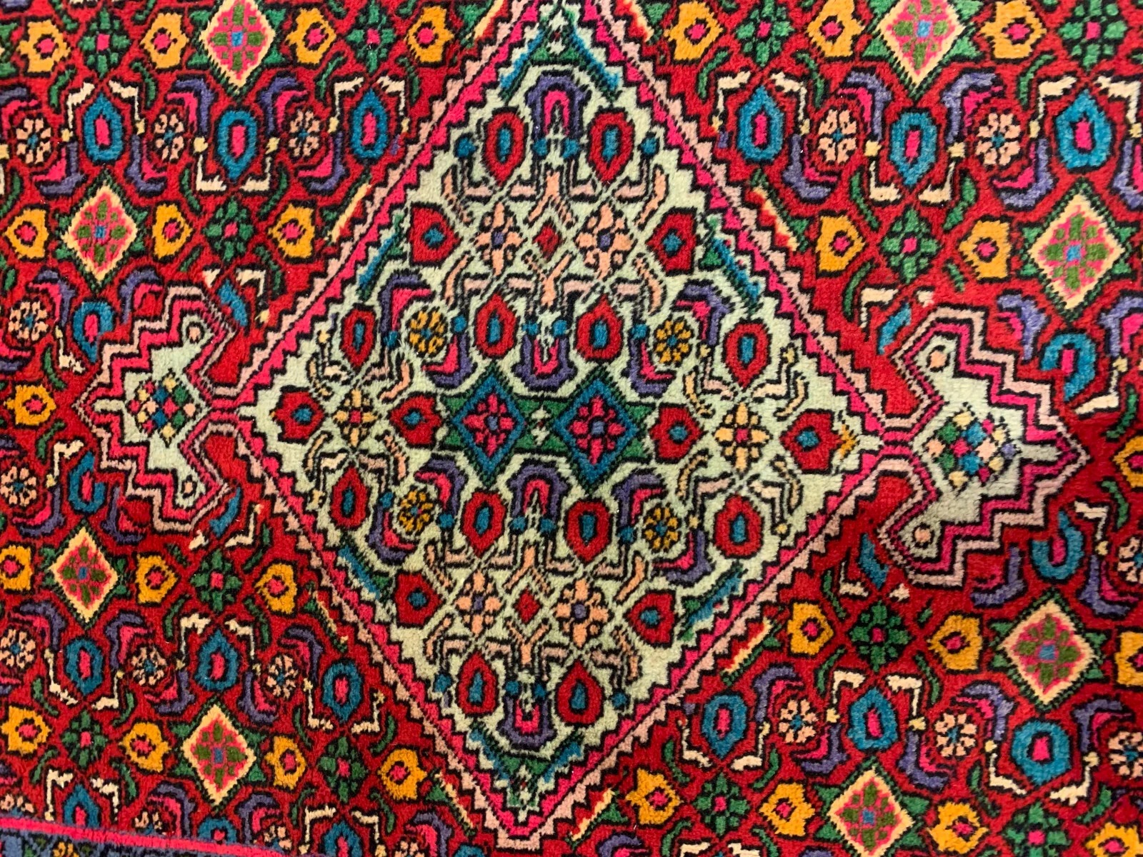 4 x 6.9 Vintage Tribal Geometric Red 100% Wool Vegetable Dye Rug
