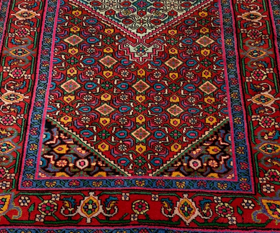 4 x 6.9 Vintage Tribal Geometric Red 100% Wool Vegetable Dye Rug