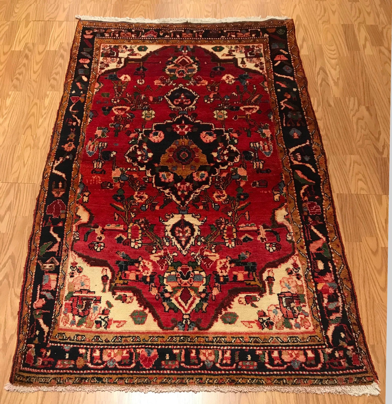 4.3 x 6.9 Vintage Tribal Medallion Red 100% Wool Vegetable Dye Rug