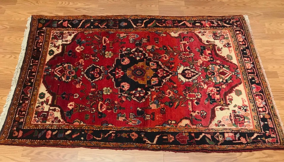 4.3 x 6.9 Vintage Tribal Medallion Red 100% Wool Vegetable Dye Rug
